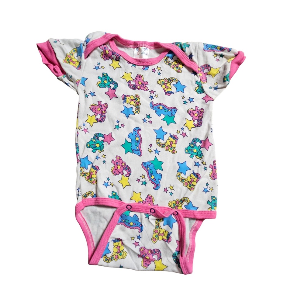 Vintage Cotton Club Dinosaur Star Print Baby Romper 18 Mos 90s AOP Kidcore